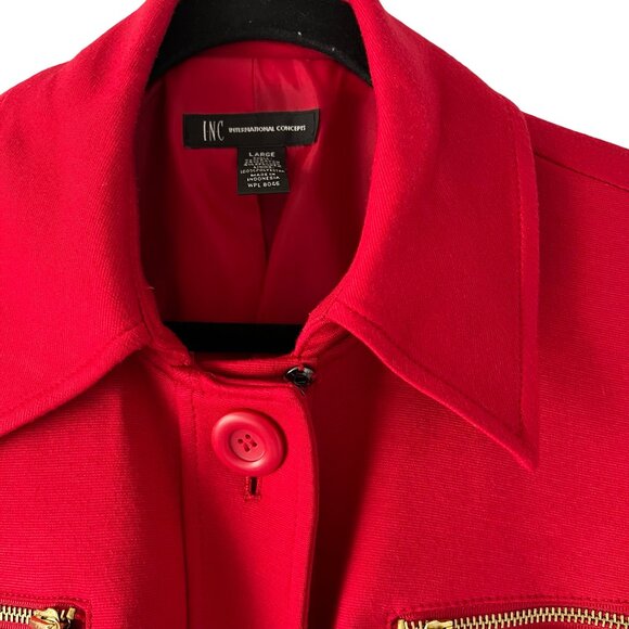 Red Stylish INC Coat with gold details Size Large. - Picture 4 of 15
